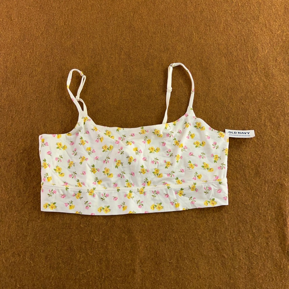Old Navy Womens XXL White Floral Adjustable Strap Cami Crop Top NWT